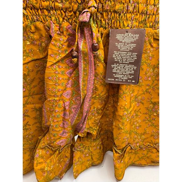 Bohemian Mustard Floral Junglee Billee Shorts with Pink & Green Accents - Picture 6 of 7